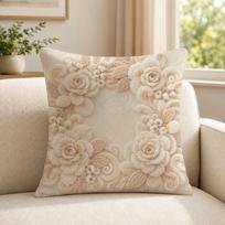 art dreamy fabric with tender floral motifs Cushion Cover Soft Short Plush SkinFriendly Cushion Case for MultiScene Use 30cmx30cm(12x12Inch) beige