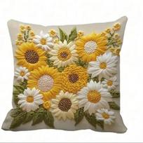 1Pc Sunflower Style Pillow Cover, Polyester 2D Double-Sided Print, Effect Floral & Daisy Art, Nature Home & Car Decor Gift Linen 30*30(CM)-1Pcs beige