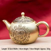 Brass Eight Steeds Dragon Phoenix Teapot Ornament for Office or Home Decor beige
