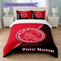 Ajax Amsterdam Custom Name Text Bedding Set 1 Duvet Cover+2 Pillowcases Soccer Logo Personalized Gift For Special Occasion Bedroom Decor 140cmx200cm black