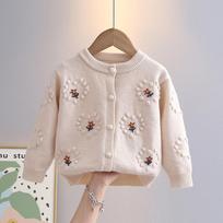 Girls Solid Color Knit Cardigan Toddler Casual Kids Outerwear 100 abrikosas