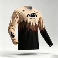 Men MTB Mountain Bike Long Sleeve Jersey Forest Print Crew Neck Cycling Shirt Off‑Road Downhill Racing Breathable Outdoor L