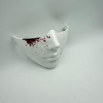 Cyberpunk Half Face Mask Cosplay Costume Party Halloween Sci-Fi Roleplay Plastic Prop Half Face Mask - White with Stitching Detail - 1pc