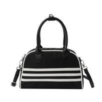 Dopamine Style Bowling Bag Women Soft Shell Crossbody Shoulder With Stripes Zipper Oxford Fabric Black black
