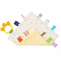 Baby Appease Towel Comfortable Baby Tag Soothing Security Blanket with Colorful Tags Silicone Baby Teether Cute Patterns Soft Comforter Hand Plush beige