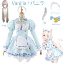 Nekopara Vanilla Šviesiai Mėlynas Kambarinės Cosplay Kostiumas Pilnas Rinkinys Perukas Varpelis Chokeriukas Galvos Juosta Katės Uodega Moterims Anime Karnavalinė Suknelė Apranga M&Other white