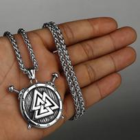Viking Rune Multi-Style Nerūdijančio plieno Amuletas Skydas pakabukas Vyriški ir Moteriški papuošalai Priedai karoliai black