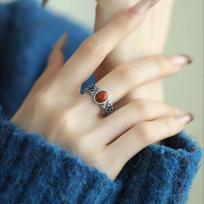 Vintage Chinese Begonia Flower Adjustable Ring: Retro Ethnic Style for Women Open Adjustable gray