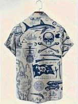 Vintage 3d Print Pirate Pattern Men Shirts Summer Oversized Street Beach Hawaiian Shirt Hip Hop Cool Mens Clothes Button Shirts 3XL gray
