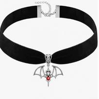 Gothic Red Bat Velvet Rose Choker Necklace black