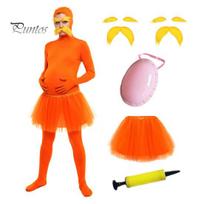 Viso kūno kostiumas Oranžinis bodysuit, su tiulio sijonu, netikra pilvo dalimi, geltonais ūsais ir antakiais, vientisos spalvos kostiumas Atviras Zentai kostiumas, 170cm C red