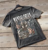 Mandalorian Shirt Pedro Pascal Grogu Tee, Star Wars Vintage T-Shirt, Din Djarin Unisex Graphic Top Gift for Fans, Gift for Women and Men ID 110 gray