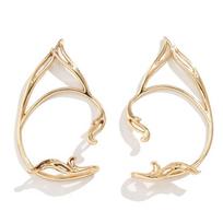 Ear Cuff Elf Ear Clip Zinc Zinc Alloy Cat Ear Hollow Ear Clips Goth   Women Gold-1 Pair beige