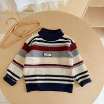 Kids Striped Warm Long Sleeve Pullover Knit Sweater For Boys And Girls 130cm tamsiai mėlyna spalva