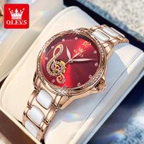 OLEVS 6656 Fully Automatic Mechanical Watch Luxury Diamond Hollow Women Watch Waterproof Luminous Elegant Music Note Gift Watch gray