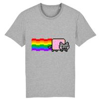 2026 Nyan Cat su vaivorykštės marškinėliais Juokingas Mėmas Kūrybiškas Viršus Hip Hop Y2K Vintage Spausdinimas Trumpomis Rankovėmis Ca XXXL gray