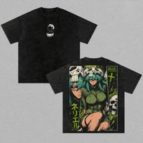 Japanese Anime BLEACH T-shirt Nelliel Tu Odelschwanck Vintage Washed T shirt Summer Cotton Short Sleeve Tee Clothes Men Clothing 4XL black