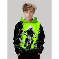 Autumn Winter 3D Motocross Graphic Printed Hoodies Fashionable Casual Warm Sports Long Sleeved Children's Boy Hooded Sweatshirts 140 black