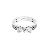 Pandora 193552c01 Timeless Sparkling Bow Double Row Silver Ring 193552C01-54 white