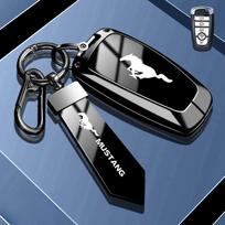 LKLC3 Ford Mustang Automobilio rakto dėklas Suderinamas su Mustang išmaniuoju automobilio raktu Cinko lydinio Oda 360° Visapusiška apsauga Mustang Raktų pakabukas gray