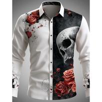 Halloween Theme Men's Halloween Costumes Skulls Shirt Button Up Shirt Casual Dress Shirt Long Sleeve Dark Gothic Style Tops 5XL black