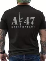 Back-to-School Men's AK-47 Rifle Graphic T-Shirt Featuring AK-47 and Kalashnikov Designs on The Back Breathable Short-sleeve 100 gray