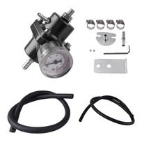 Kuro slėgio reguliatorius 0-140PSI Kuro slėgio reguliavimo rinkinys su manometru ir aliuminio korpusu transporto priemonėms juoda