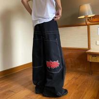 Mens Y2K Streetwear Baggy Denim Jeans Hip Hop Embroidered Loose Fit Straight Leg Cotton Pants Fall XL black