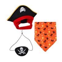 Skull Pirate Pet Costume with Decorative Hat and Triangular Bandanas for Dog Cats Theme Event Gatherings and Photo Dressingup oranžinė