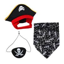 Skull Pirate Pet Costume with Decorative Hat and Triangular Bandanas for Dog Cats Theme Event Gatherings and Photo Dressingup juoda