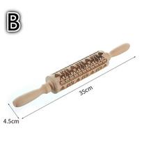 35*4.5cm Kalėdinis reljefinis kočėlas Kepiniams Sausainiams Makaronams Sausainiui Fondantui Torto Tešlai Graviruotas volelis Elnias Sniego senis B beige