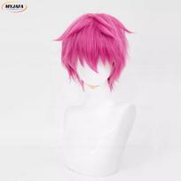 Aukštos kokybės Saiki Kusuo Cosplay perukas Rožinis trumpas karščiui atsparus sintetinis plaukas Anime vaidmenų žaidimų perukai + Peruko kepuraitė One Size pink