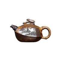 280ml Antique Yixing Purple Clay Teapots Handmade Bamboo Cicada Pot Raw Ore Wood-fired Section Mud Kettle Chinese Zisha Tea Set brown