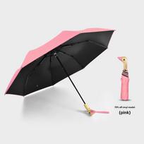 Kūrybiškas anties galvos skėtis: Stilingas juodas su medine rankena, Apsauga nuo saulės, Dvigubos paskirties lietui ar saulei. 21-inch 8-Rib Tri-fold Manual Duck Umbrella