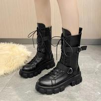 Spring Motorcycle Boots Women's Cosplay High Boots Long Tube Leather Knight Boot Punk Gothic Classic Black High Heel Shoes 39EU/CN40 juoda