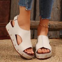 Summer Ladies Platform Fish Mouth Sandals Velcro Platform Sandals Spot 43 brown