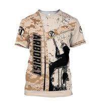 Retro Arborist Graphic T Shirts For Men Fashion Summer Crew Neck 3D Printed Short Sleeve T-shirts 6XL beige