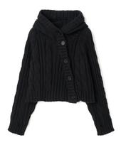 Millo Women Button Hooded Bolero Cardigan [Black] Black/Free black