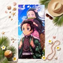 Nezuko & Tanjiro Soft Beach Towel Stylish Beach Pool Towel for Summer Seaside Vacation Travel 70cmx140cm(27x55inch) blue