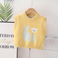Cartoon Pattern Knit Sleeveless Vest For Infant Toddler Boys And Girls 100 geltona