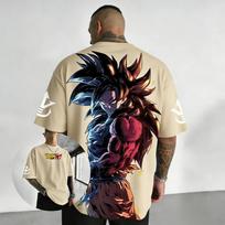 Anime Dragon Ball Son Goku Super Saiyan O-neck Cotton Manga Graphic Print T-shirt Men Women Streetwear Harajuku Fashion Loose Casual Oversized Top XL tamsiai mėlyna spalva