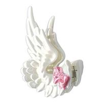 3D Printed Angel Wing Hair Clip with 3D Feather Texture, Simulation Detail, and Spring-Hinged Claw Closure for Holiday Styling rožinė