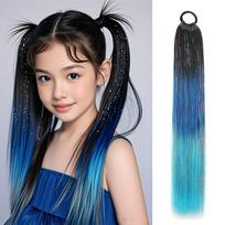 Violetinė Mėlyna Blizganti Surišama Plaukų Kuoda Priauginama su Gumyte Plaukams Blizganti Kasų Plaukų Priauginimas Vaikams Mergaitėms Crazy Hair Day Drąsių Plaukų Diena 24inches white
