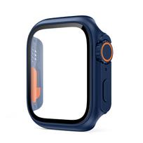 Change to Ultra Case For Apple Watch 9 8 7 6 5 4 3 Iwatch Series 45mm 44mm 41mm 40mm 38mm 42mm Upgrade 49mm Tempered Glass Cover 44mm Series 654 SE vidurnakčio mėlyna spalva