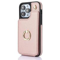 Žiedo Kryžmai Nešiojama Odinė Piniginė Kortelių Lizdas Telefono Dėklas iPhone 16E 16 Pro Max 15 14 Plus 13 12 11 X SE 2022 Atverčiamas Piniginės Dangtelis Krepšys iPhone 14 Pro Max rožinio aukso spalvos