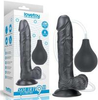 „Lovetoy“ didelis juodas penis su siurbtuku ir ejakuliacijos dildu