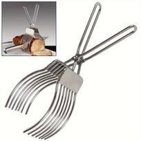 1pc Stainless Steel Roast Beef Cutting Tongs Meat Bread Slicing Tong Food Holder For Slicing Vegetable Cutting Kitchen Tools gray