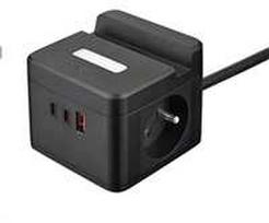 Viking maitinimo adapteris YC23H, 2x 230 V, 1x USB-A, 2x USB-C, jutiklinis šviestuvas, stovo funkcija, juoda