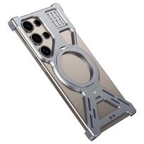 Armor 360° Rotatable Holder Frameless Alloy MagSafe Phone Case Shock‑Absorbing Metal Bumper For Samsung Galaxy S24 Ultra 5G For Samsung Galaxy S23 Ultra 5G pilka spalva