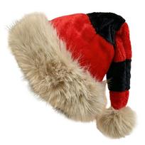 Plush Long Tail Christmas Cap with Color Block Detail for Holiday Parties Family Outfits Photo Booth Use and Seasonal Styling juoda/raudona